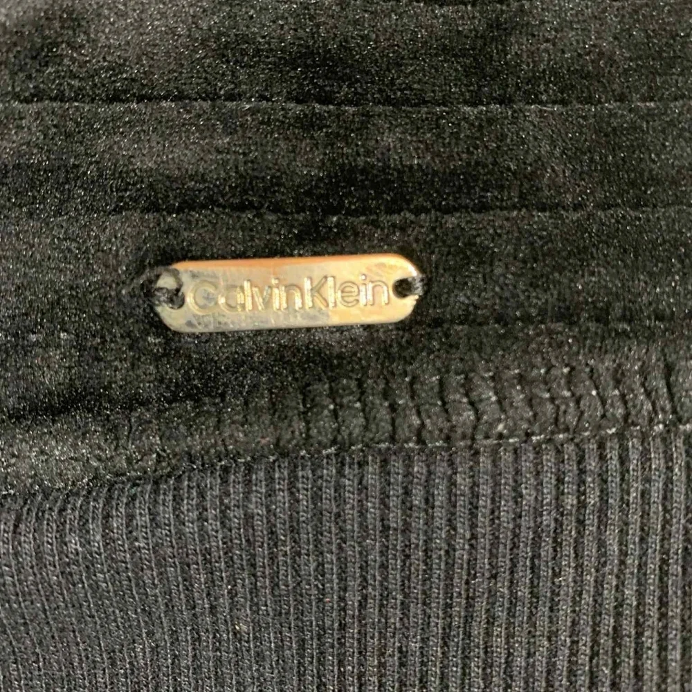 Luxe Velour Black Calvin Klein Bomber Jacket Moto Y2K Athleisure Quilted Zip M‎